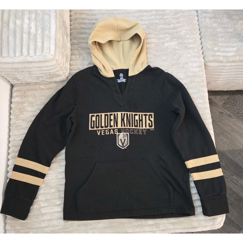 Vegas Golden Knights Hoodie Mens Medium Black Gold Two Tone Hood Sleeve Stripes